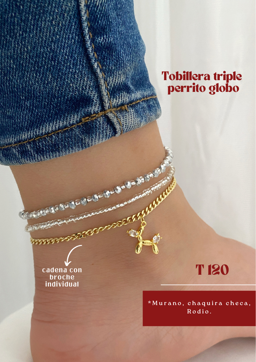 Tobillera triple perrito globo