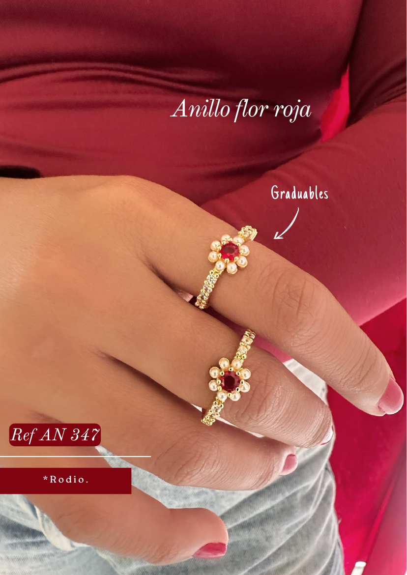 Anillo flor roja