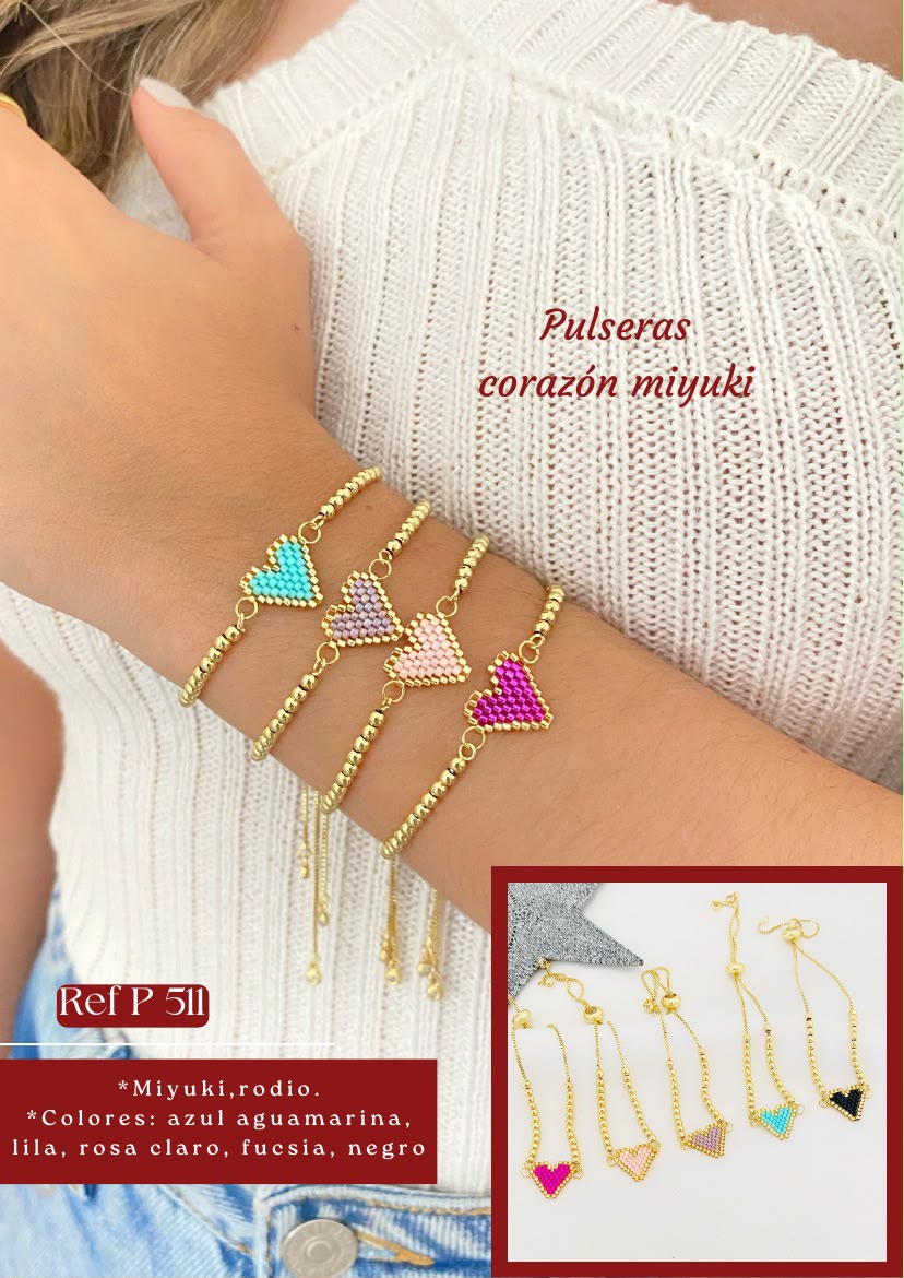 Pulseras personalizadas corazón miyuki en diversos colores