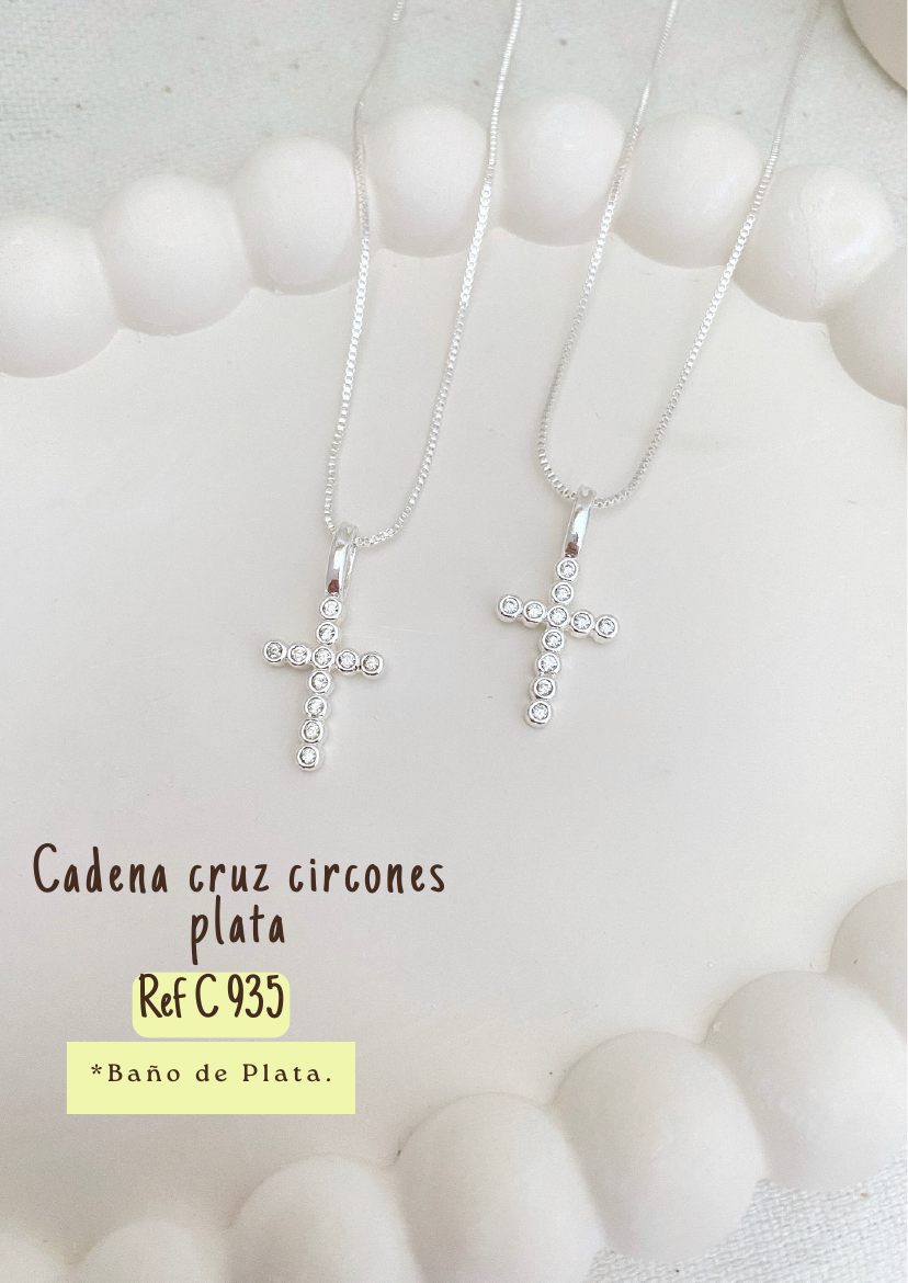 Cadena cruz circones plata