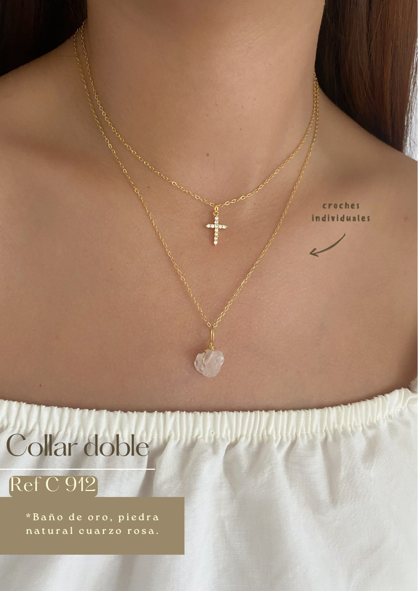 Collar doble (Cuarzo rosa)